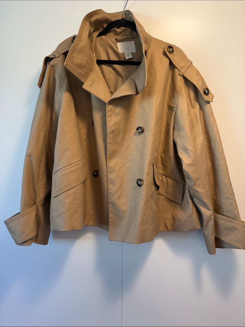 H&M Cropped Tan Double-Breasted Trench Jacket